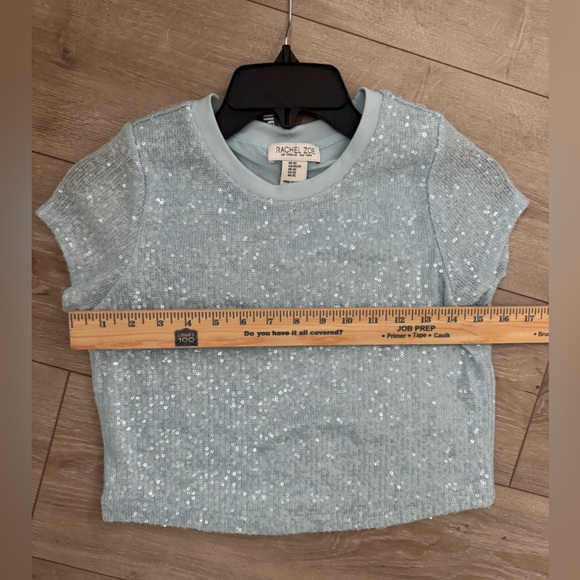 Rachel Zoe Powder Blue Sequin Crop Top - Picture 4 of 10